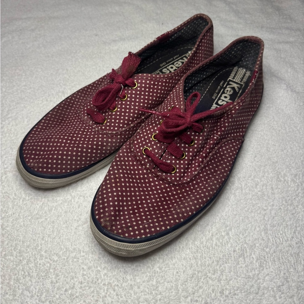 Keds Women's Shoes Burgundy Fabric Polka Dot Sneakers Size 6.5